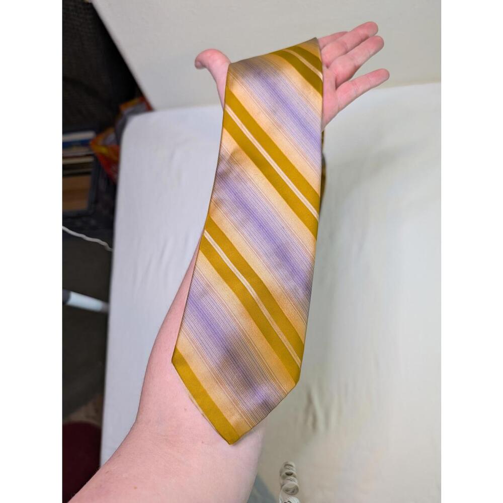 Wembley Striped Silk Vintage Necktie in Mustard and Lavender